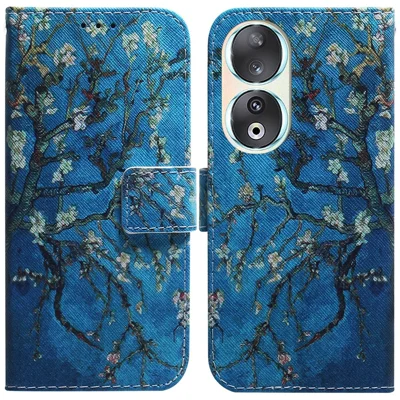 For Honor 90 Mønsterprintet PU-læder stødfast telefonbeskyttelsesdæksel med fold ud stander og tegnebog - Aperkelflor