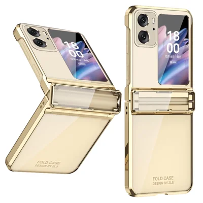 Для Oppo Найти N2 Flip 5G Hard PC Elecloplating Phone Case Clear Защитный Крышку с Задним Задним Экраном из Закаленного Стекла - Шампанское Золото