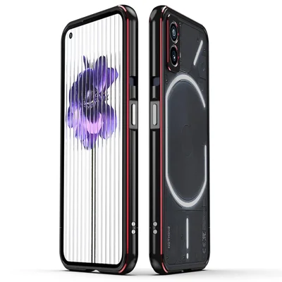 For Nothing Phone (2) Metal Frame Bumper Case Shock Absorbent Bumper Cover with Camera Lens Guard - Black / Red
