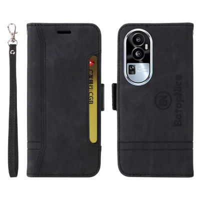 BETOPNICE 001 For Oppo Reno10 Pro 5G (Global) / Reno10 5G (Global) PU Leather Shockproof Phone Case Folding Stand Wallet Cover - Black