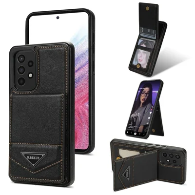 N.BEKUS For Samsung Galaxy A53 5G Leather+TPU Kickstand Cover RFID Blocking Vertical Flip Card Holder Phone Case - Black