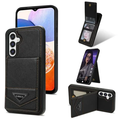 N.BEKUS For Samsung Galaxy A14 5G / A14 4G Kickstand Cover RFID Blocking Card Holder PU Leather+TPU Phone Case - Black