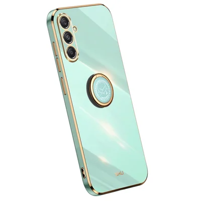 Funda para teléfono XINLI para Samsung Galaxy S23 FE, de TPU con recubrimiento electrolítico y anillo de soporte, anti-caída - Cian