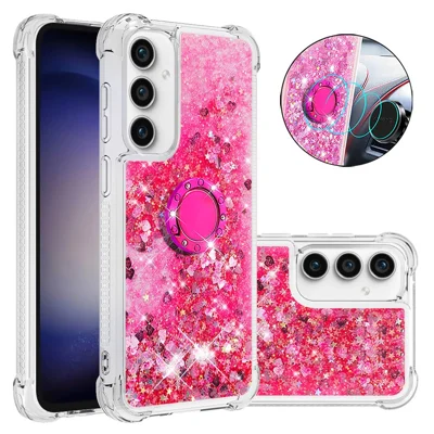 Funda TPU para Samsung Galaxy S23 FE con soporte de pie, cubierta resistente a golpes tipo arena movediza - Rosa / Corazones