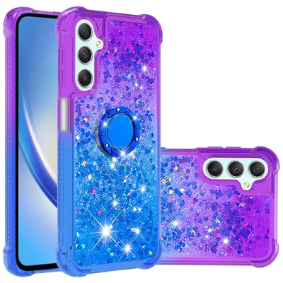 Cover TPU per Samsung Galaxy A24 4G (162,1 x 77,6 x 8,3 mm) con Supporto Girevole, Design Gradient a Sabbia Magica Antishock - Viola + Celeste