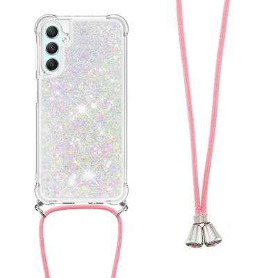 For Samsung Galaxy A24 4G (162.1 x 77.6 x 8.3mm) TPU Case Quicksand Design Phone Cover with Lanyard - Laser / Hearts