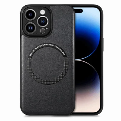 Custodia magnetica per iPhone 15 Pro in pelle PU rivestita in PC+TPU anti-caduta compatibile con MagSafe - Nero