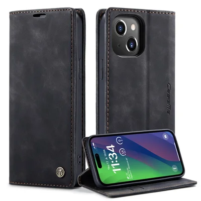 CASEME 013 Series Per iPhone 15 Custodia Portafoglio in Pelle Flip Stand Drop-proof Cover - Nero