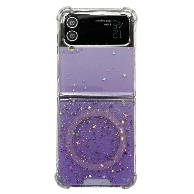 For Samsung Galaxy Z Flip4 5G Glitter Sparkle Epoxy Phone Case Hard PC Magnetic Cover - Purple