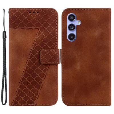 For Samsung Galaxy S23 FE Well-protected 7-Shape Imprinted Phone Cover PU Leather Wallet Stand Flip Case - Brown