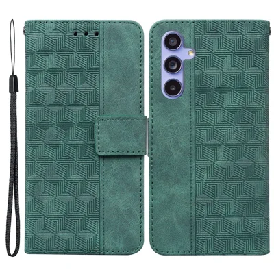 For Samsung Galaxy S23 FE Geometry Imprinted Stand Shell PU Leather Wallet Phone Cover - Green