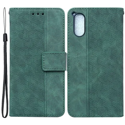 For Sony Xperia 5 V Wallet Case Geometry Imprinted PU Leather Stand Full Protection Phone Cover - Green