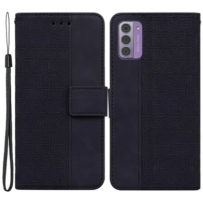 Drop-proof Shell for Nokia G42 Geometry Imprinted Stand PU Leather Wallet Phone Cover - Black