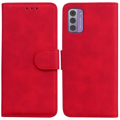 For Nokia G42 Shockproof PU Leather Wallet Case Solid Color Foldable Stand Phone Cover - Red