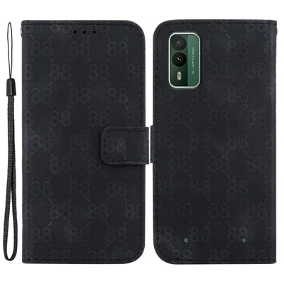 For Nokia XR21 Drop Proof Leather Wallet Stand Case Double 8-Shape Imprint Phone Cover - Black