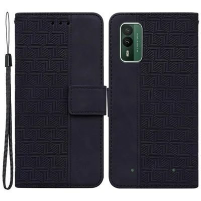Para Nokia XR21 Imprensa Geométrica Dobrável Stand Shell PU Leather Wallet Phone Cover - Preto