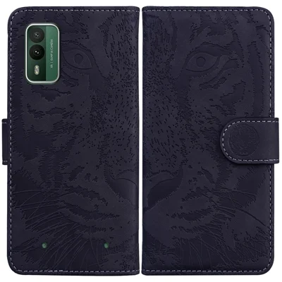 Capa de Impressão de Tigre para Nokia XR21 Capa Protetora de Couro PU à Prova de Choque com Suporte de Carteira - Preta