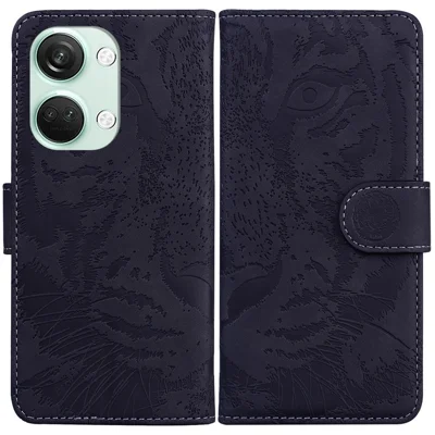 PU Leather Cover for OnePlus Nord 3 5G / Ace 2V Tiger Imprint Wallet Stand Phone Protective Shell - Black