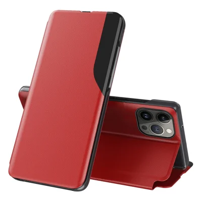 For iPhone 15 Pro Phone Case Folio Flip PU Leather Stand Cover - Red