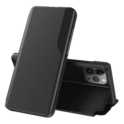 For iPhone 15 Pro Max Phone Case Folio Flip PU Leather Stand Cover - Black