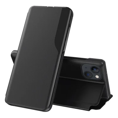 For iPhone 15 Phone Case Folio Flip PU Leather Stand Cover - Black