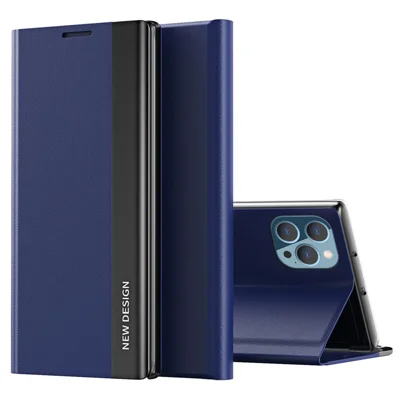 For iPhone 15 Pro Max PU Leather Electroplated Cover Anti-drop Stand Phone Case - Sapphire
