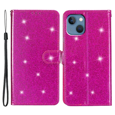Glittery PU Leather Protective Phone Case for iPhone 15 , Wallet Stand Cell Phone Cover - Rose
