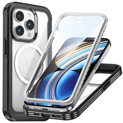 For iPhone 15 Pro Max Phone Case Anti-drop PC + TPU Cover with Tempered Glass Screen Protector - Black