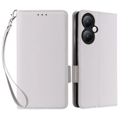 For vivo Y35m+ 5G / Y35+ 5G / Y27 4G Litchi Texture Phone Shell PU Leather Wallet Stand Anti-drop Cover with Strap - White