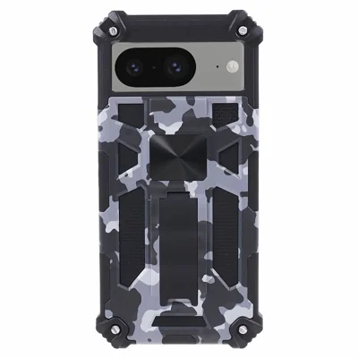 For Google Pixel 8 Camouflage Kickstand Phone Case PC+TPU Shockproof Cover - Black