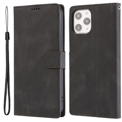 For iPhone 15 Pro Dustproof PU Leather Cell Phone Case Magnetic Stand Wallet Phone Cover with Strap - Black