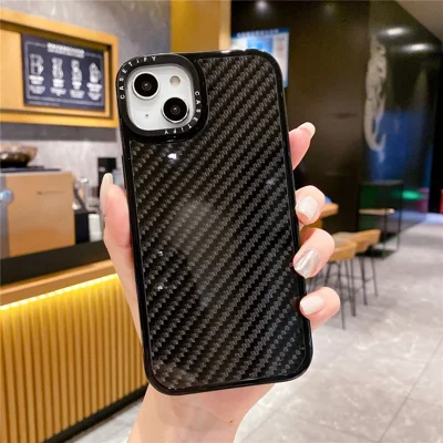 For iPhone 15 Plus Carbon Fiber Texture Phone Case PC+TPU Shockproof Phone Cover