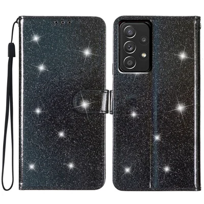 Für Samsung Galaxy A23 4G / A23 5G (Global Version) Brieftasche Ständer Glitzerndes PU-Leder Case Folio Flip-Handyhülle - Schwarz
