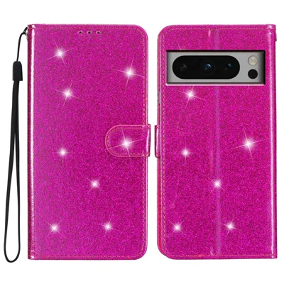 For Google Pixel 8 Pro Glittery PU Leather Stand Phone Case Full Protection Phone Wallet Cover - Rose