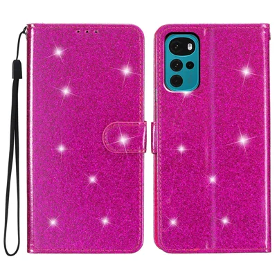 Para Motorola Moto G22 Cartera Brillante Funda de Teléfono Soporte Funda Protectora de Cuero PU - Rosa