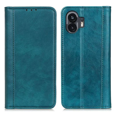 For Nothing Phone (2) Split Leather Wallet Stand Phone Case Litchi Texture Protective Cover - Green