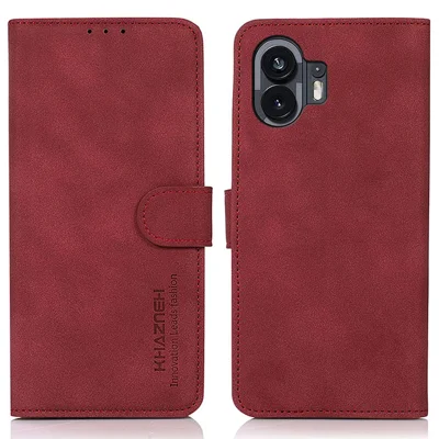 KHAZNEH Smartphone Case for Nothing Phone (2) Textured PU Leather Wallet Stand Cover - Red