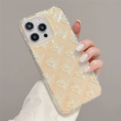For iPhone 14 Pro Electroplating Colored Rhombus Heart Phone Case Anti-Scratch TPU Cell Phone Cover - Orange