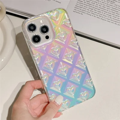 For iPhone 14 Pro Max Anti-Dust Phone Case Electroplating Colored Rhombus Heart TPU Phone Cover - Purple
