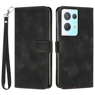 Capa de Telefone para Oppo Reno8 Pro 5G (Versão Global) / Reno8 Pro+ (China) 5G PU Leather+TPU Triângulo Impresso Stand Wallet Case - Preto