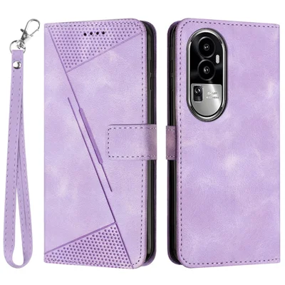 Capa de Telefone para Oppo Reno10 Pro+ 5G Anti-queda Couro PU+TPU Estampado com Triângulo Suporte de Carteira - Roxo