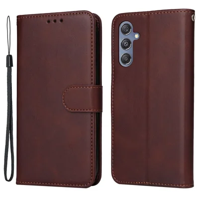 For Samsung Galaxy F34 5G / M34 5G Shockproof Phone Shell Calf Texture PU Leather Wallet Stand Cover - Brown