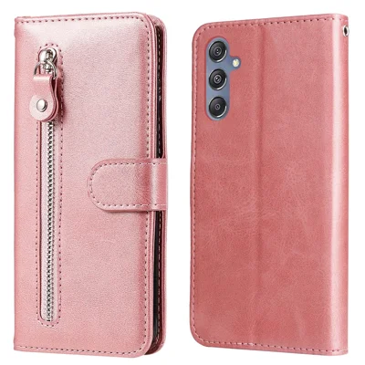 Für Samsung Galaxy F34 5G / M34 5G Kalbsleder-Optik Ledertasche mit Standfunktion und Reißverschlussfach - Rosa