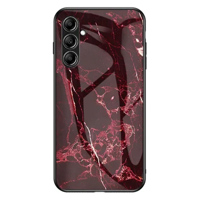 For Samsung Galaxy S23 FE Marble Pattern Phone Case Tempered Glass+PC Back TPU Frame Protective Cover - Blood Red Marble