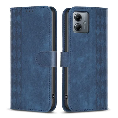 For Motorola Moto G14 4G Imprinted Pattern PU Leather Phone Case Stand Wallet Anti-drop Cover - Blue