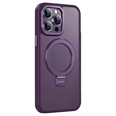 X-LEVEL Kickstand Phone Case for iPhone 15 Pro Max Metal Lens Frame+TPU+PC Anti-Fall Cover Compatible with MagSafe - Purple