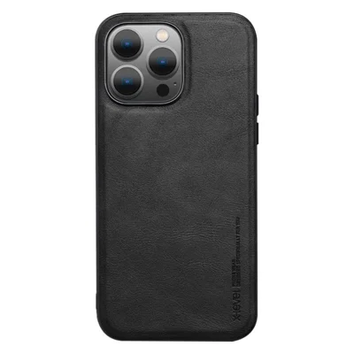 X-LEVEL Bojue-3-Serie für iPhone 15 Pro PU-Leder beschichtete TPU-Hülle Anti-Drop-Telefonhülle - Schwarz
