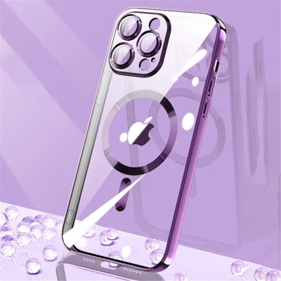 X-LEVEL For iPhone 15 Pro Max Electroplating TPU Case Compatible with MagSafe Transparent Phone Cover - Purple
