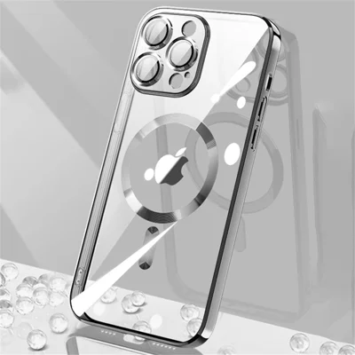 X-LEVEL Electroplating Slim Case for iPhone 15 Pro Glass Lens Guard Clear TPU Phone Cover Compatible with MagSafe - Black