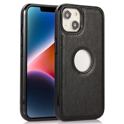 Shockproof Case for iPhone 15 Slim PU+TPU Phone Shell Anti-Fall Logo View Phone Cover - Black